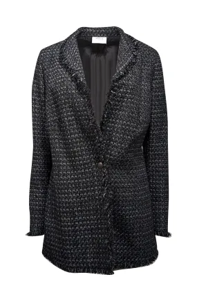 Akris Punto - Black & Silver Tweed Fringe Trim Blazer Sz 14