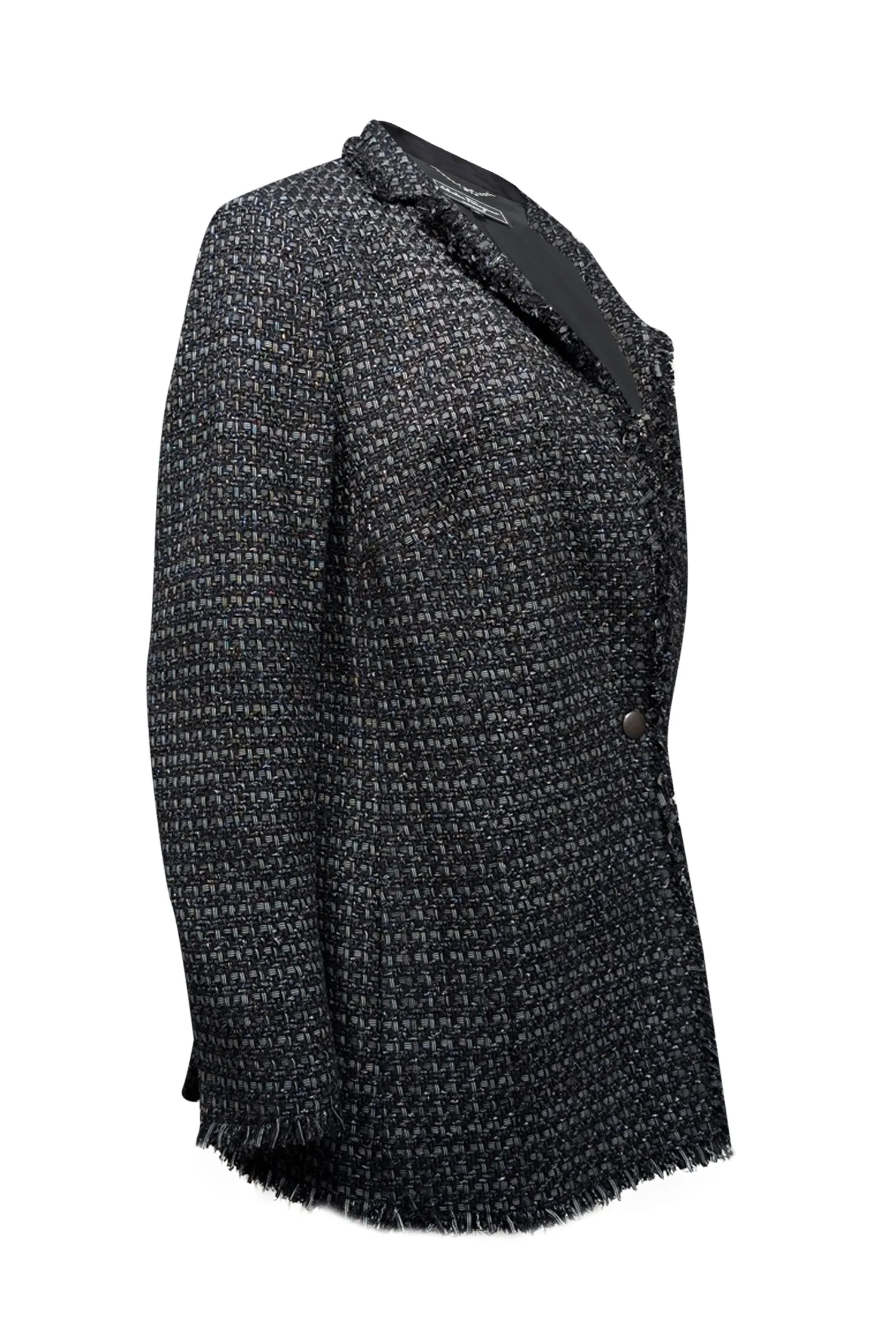 Akris Punto - Black & Silver Tweed Fringe Trim Blazer Sz 14