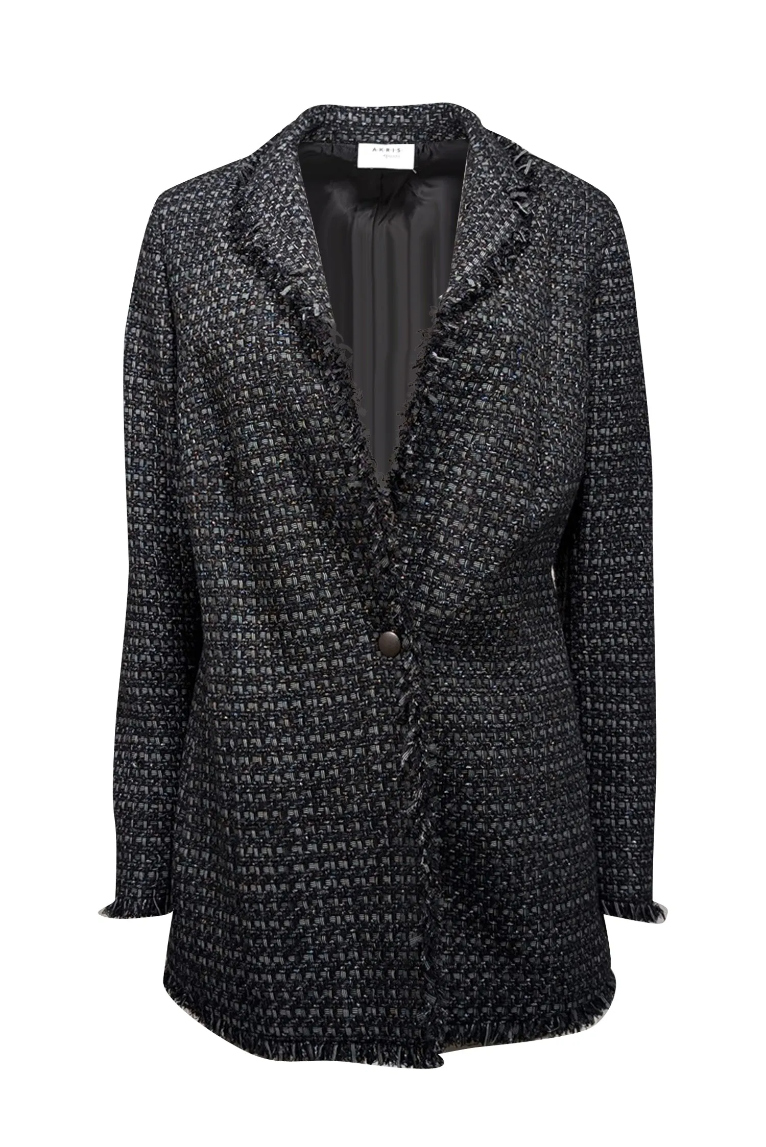 Akris Punto - Black & Silver Tweed Fringe Trim Blazer Sz 14
