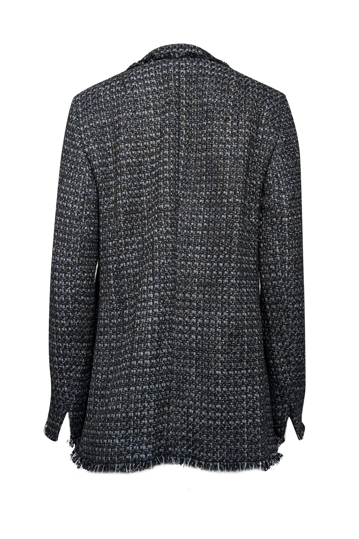 Akris Punto - Black & Silver Tweed Fringe Trim Blazer Sz 14