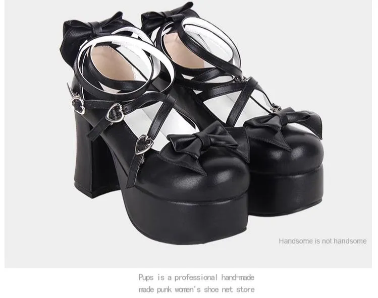 Angelic imprint~Maid Lolita Shoes High Heel Bow Round Toe Shoes