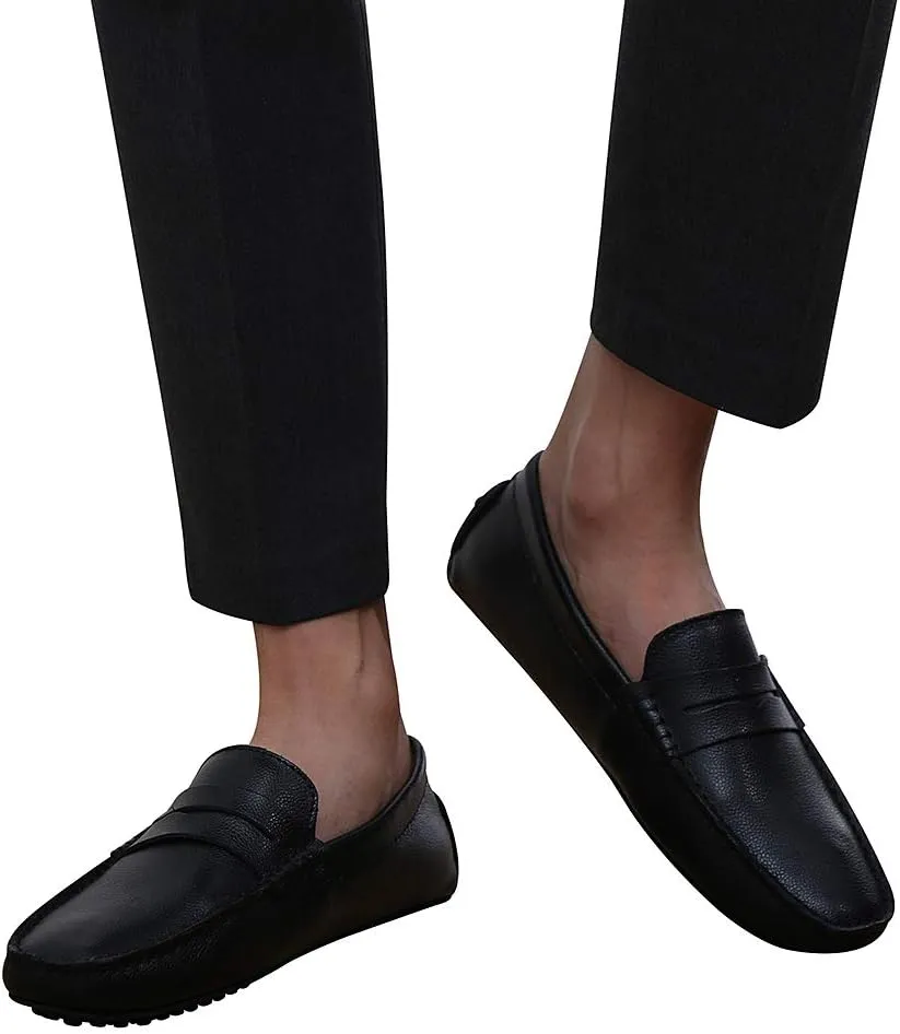 ANUFER Mens Faux Leather Stylish Moccasin Slippers Penny Loafers