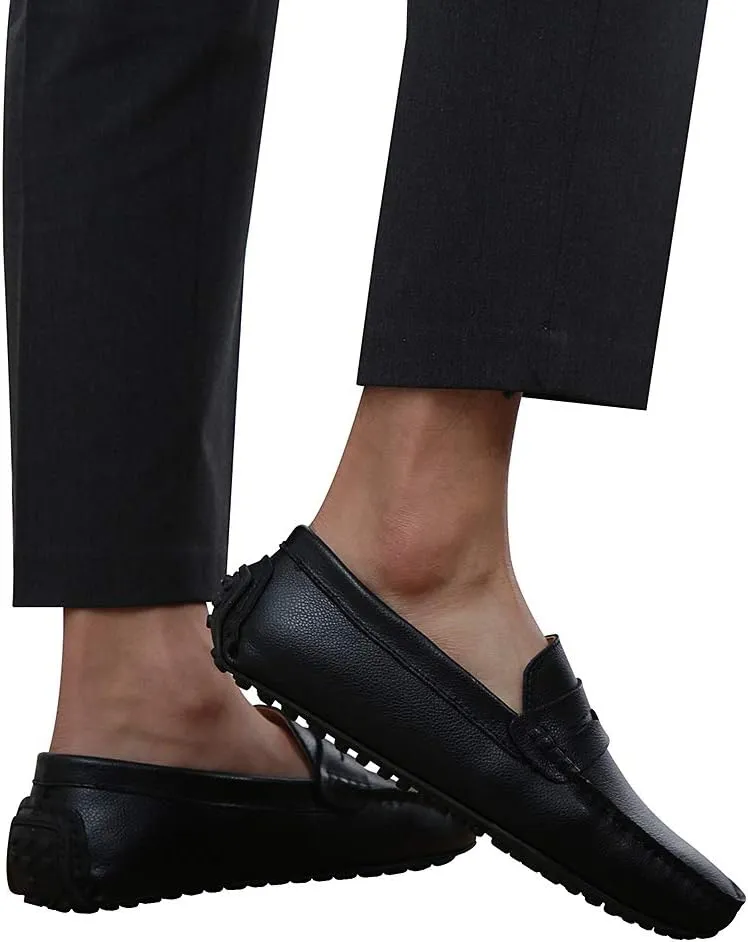ANUFER Mens Faux Leather Stylish Moccasin Slippers Penny Loafers