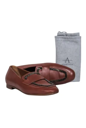 Aquatalia - Brown Smooth Leather Loafers w/ Chain Trim Sz 9