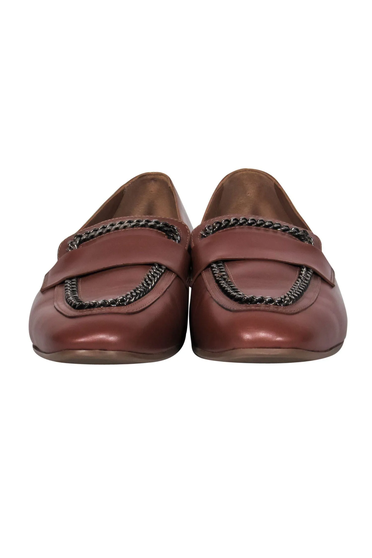 Aquatalia - Brown Smooth Leather Loafers w/ Chain Trim Sz 9