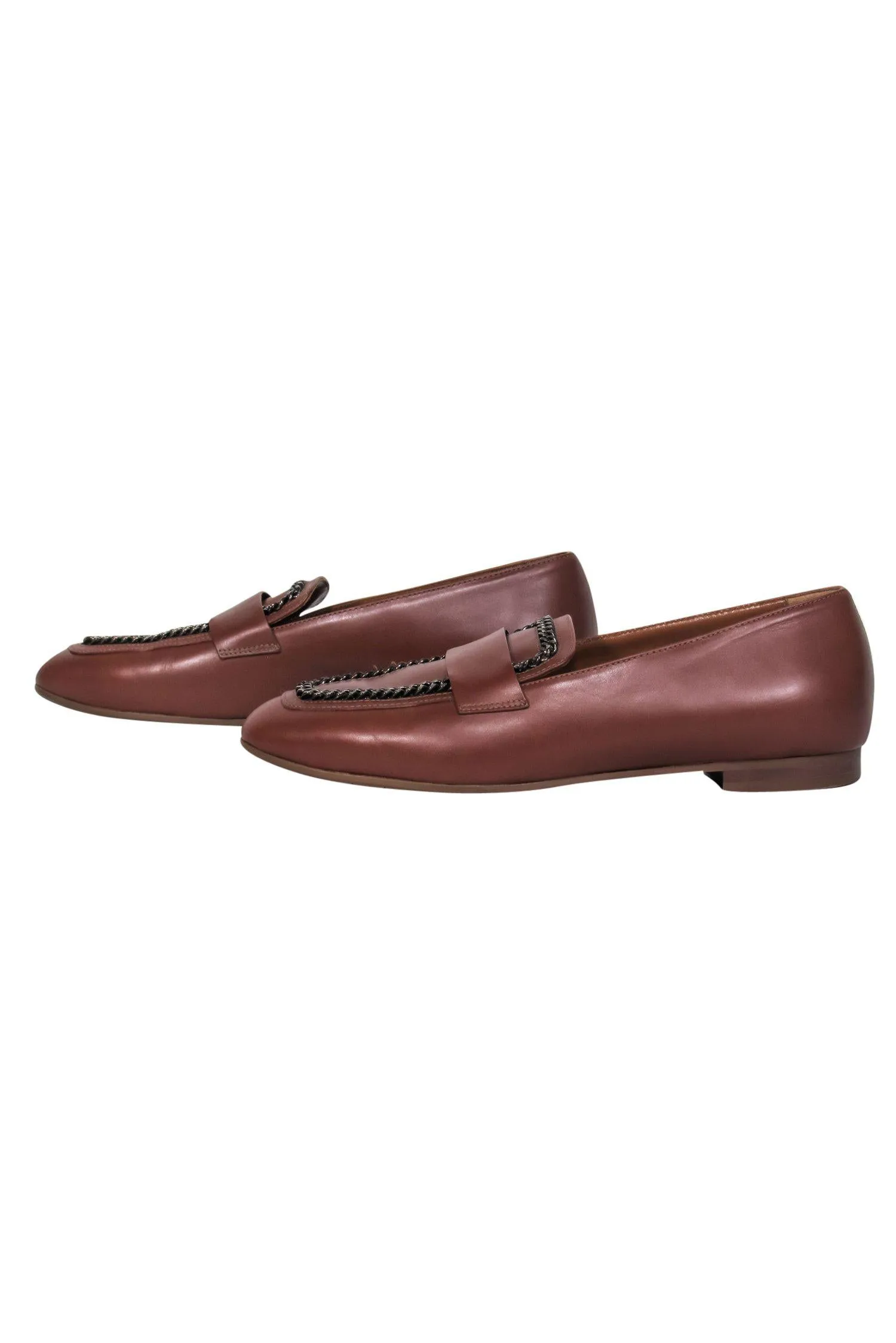 Aquatalia - Brown Smooth Leather Loafers w/ Chain Trim Sz 9