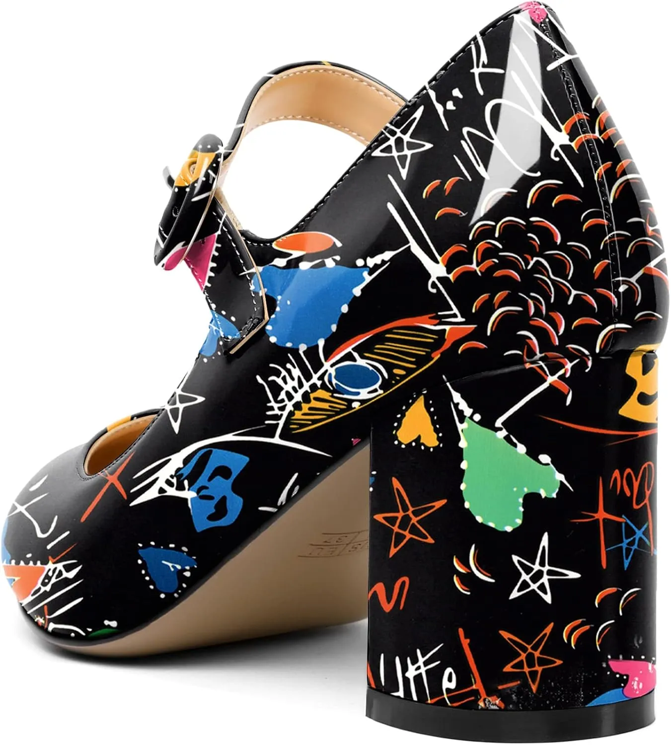 AUMOTED Women's Mary Jane Block Chunky Heels Pumps Close Round Toe Patent Heels Pumps 2.5 Inch Ladies Work Office Dress Shoes