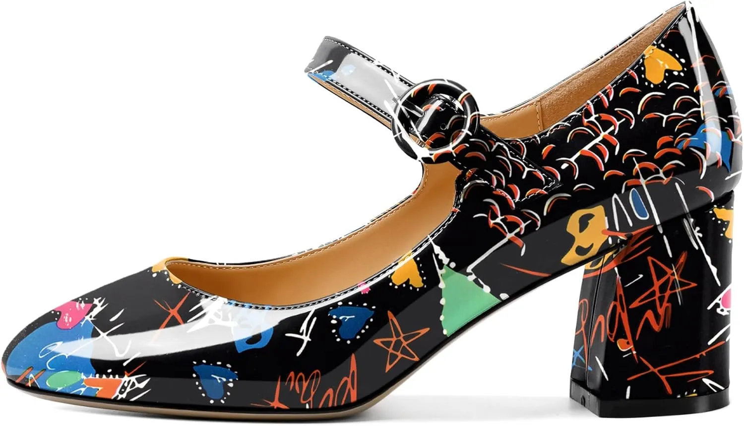 AUMOTED Women's Mary Jane Block Chunky Heels Pumps Close Round Toe Patent Heels Pumps 2.5 Inch Ladies Work Office Dress Shoes