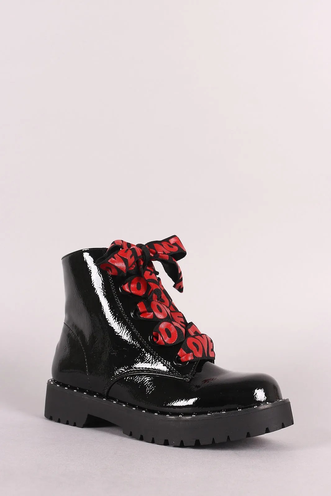 Bamboo Love Ribbon Lace-Up Combat Ankle Boots