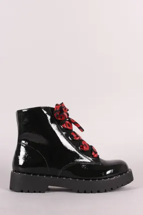 Bamboo Love Ribbon Lace-Up Combat Ankle Boots