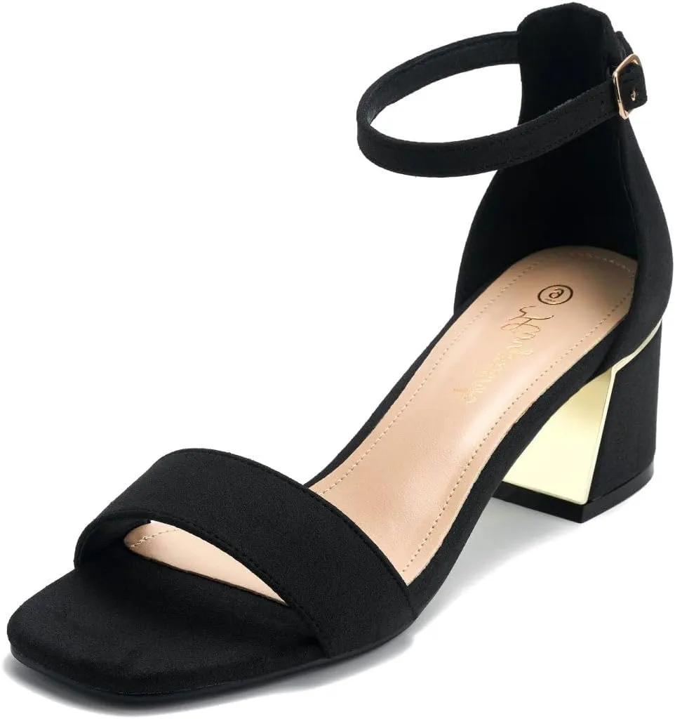 Black Gold Nude Heels for Women Chunky Heels Low Heel Dress Shoes Block Heel Sandals Short Heels Open Toe Heels Ankle Strap Heels 2 inch Heels Sparkly Glitter Heels