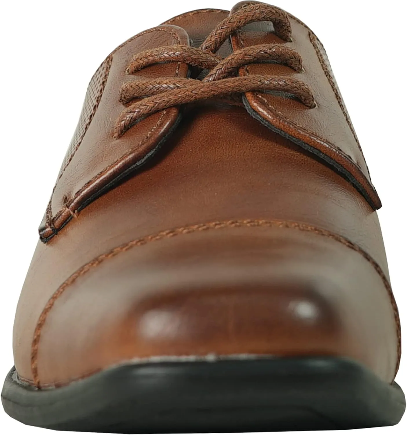 bravo! Boy Dress Shoe King Lace-up Oxford Plain Toe or Cap Toe Leather Sock for School Uniform Formal Event Size from Toddler to Youth Black Brown Cognac