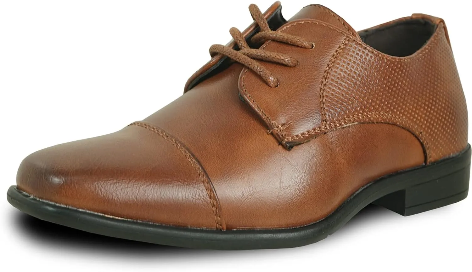 bravo! Boy Dress Shoe King Lace-up Oxford Plain Toe or Cap Toe Leather Sock for School Uniform Formal Event Size from Toddler to Youth Black Brown Cognac