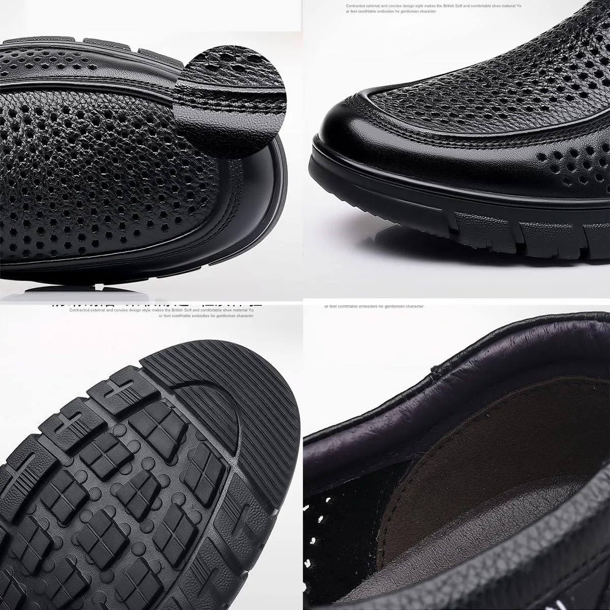 Breathable Business Casual Men's Leather Shoes, Summer Mesh Lightweight Soft Leather Moccasins Slip-On Walking Shoes