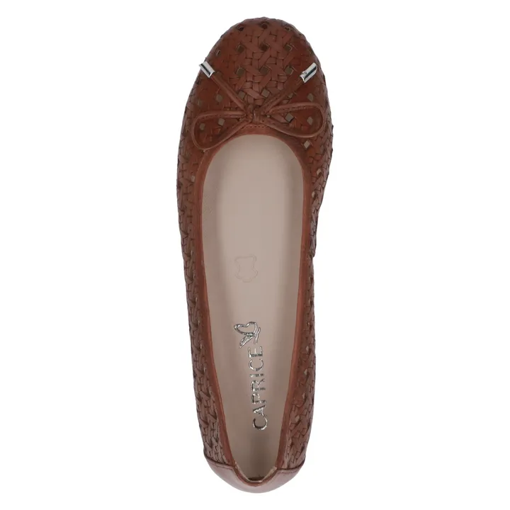 Caprice Cognac Nappa Flat Ballerina Shoe.