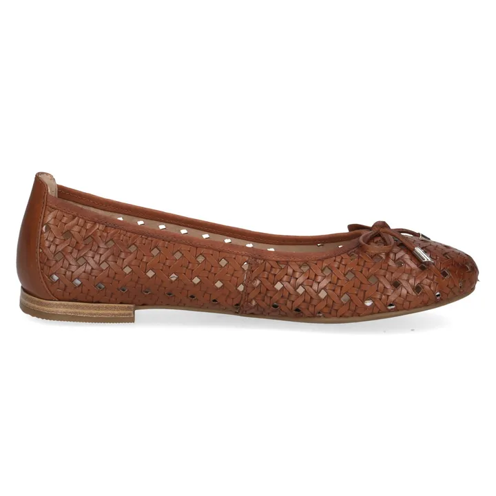 Caprice Cognac Nappa Flat Ballerina Shoe.