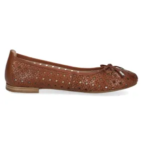 Caprice Cognac Nappa Flat Ballerina Shoe.