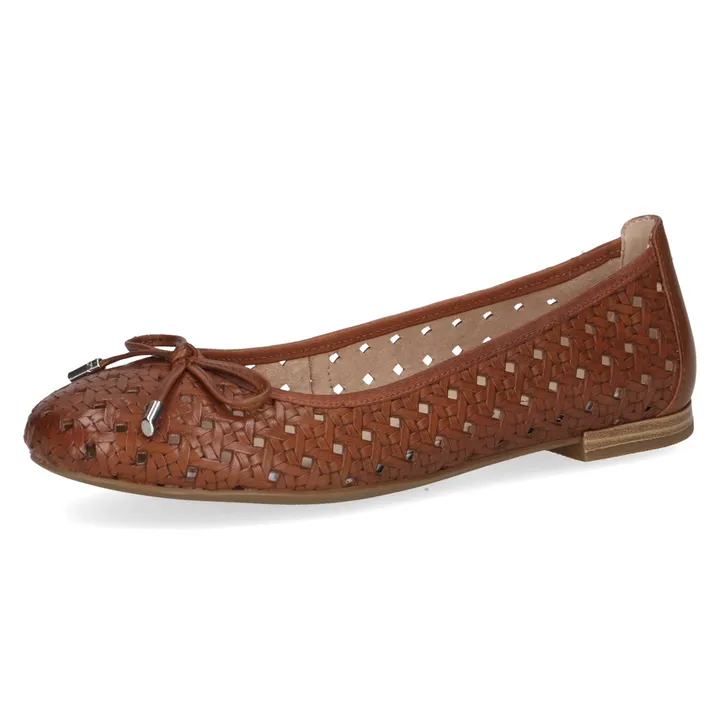 Caprice Cognac Nappa Flat Ballerina Shoe.