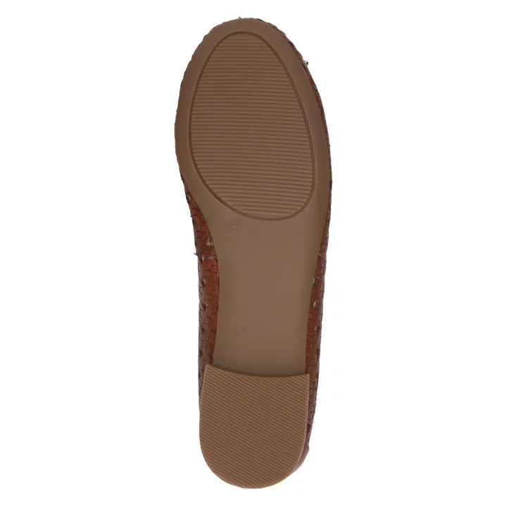 Caprice Cognac Nappa Flat Ballerina Shoe.