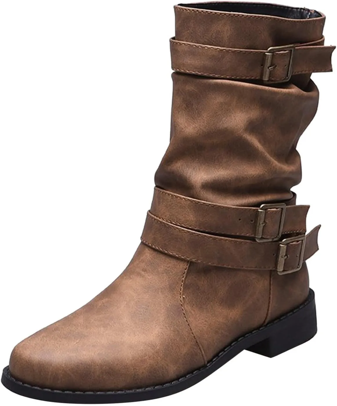 Cathalem Mid Calf Boots for Women, Women's Ankle Bootie Winter Lace up Mid Calf Military Combat Boots Fall Booties