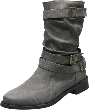 Cathalem Mid Calf Boots for Women, Women's Ankle Bootie Winter Lace up Mid Calf Military Combat Boots Fall Booties
