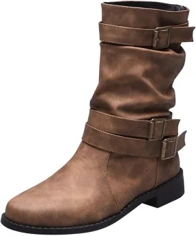Cathalem Mid Calf Boots for Women, Women's Ankle Bootie Winter Lace up Mid Calf Military Combat Boots Fall Booties