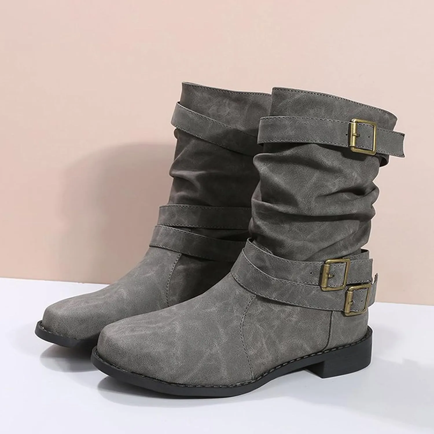 Cathalem Mid Calf Boots for Women, Women's Ankle Bootie Winter Lace up Mid Calf Military Combat Boots Fall Booties