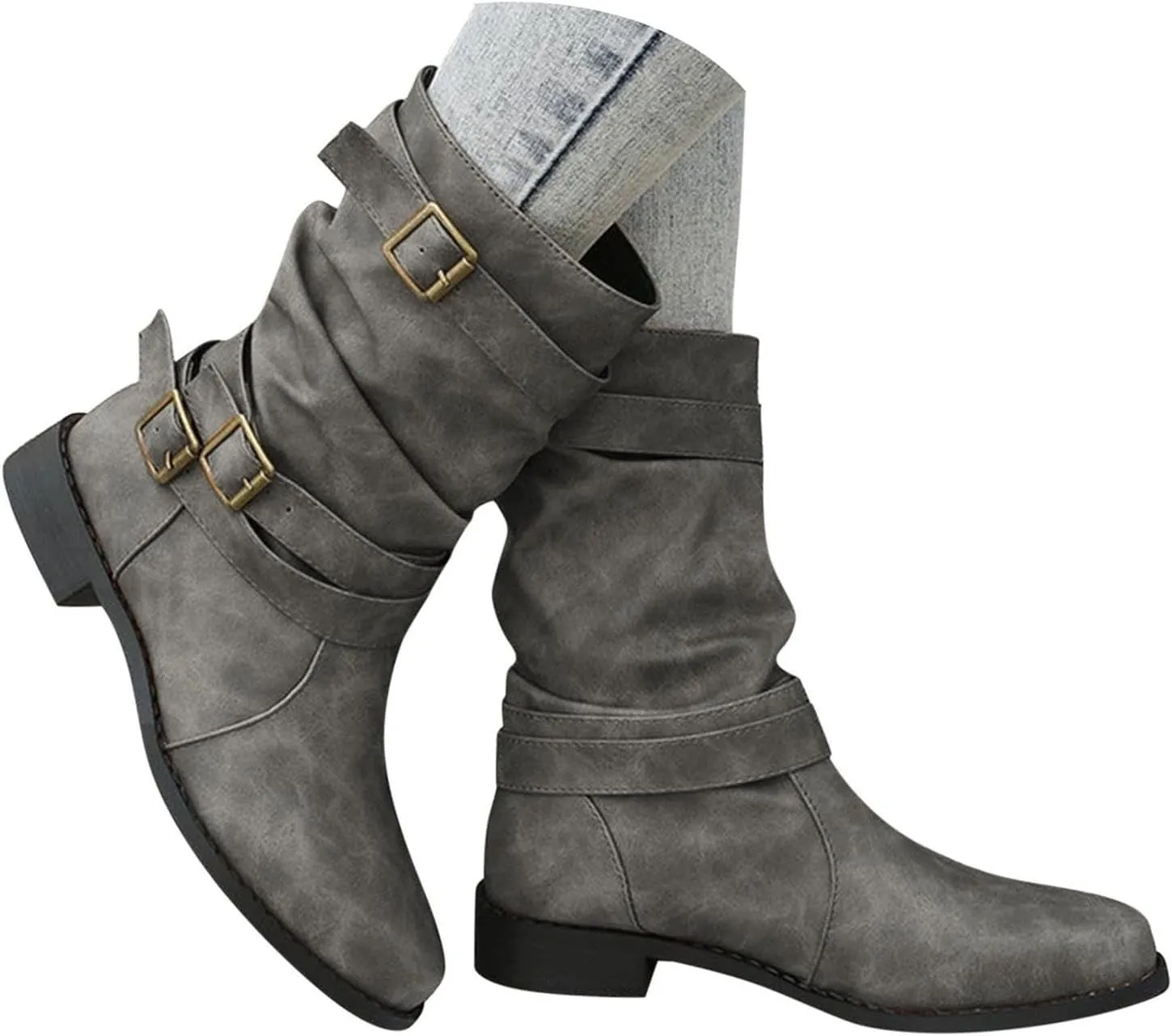 Cathalem Mid Calf Boots for Women, Women's Ankle Bootie Winter Lace up Mid Calf Military Combat Boots Fall Booties