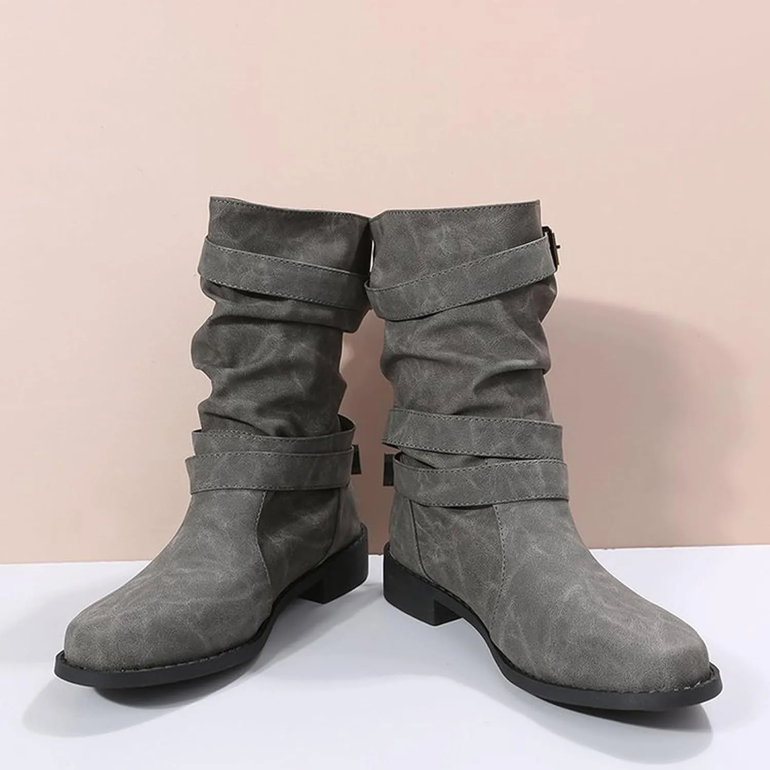 Cathalem Mid Calf Boots for Women, Women's Ankle Bootie Winter Lace up Mid Calf Military Combat Boots Fall Booties