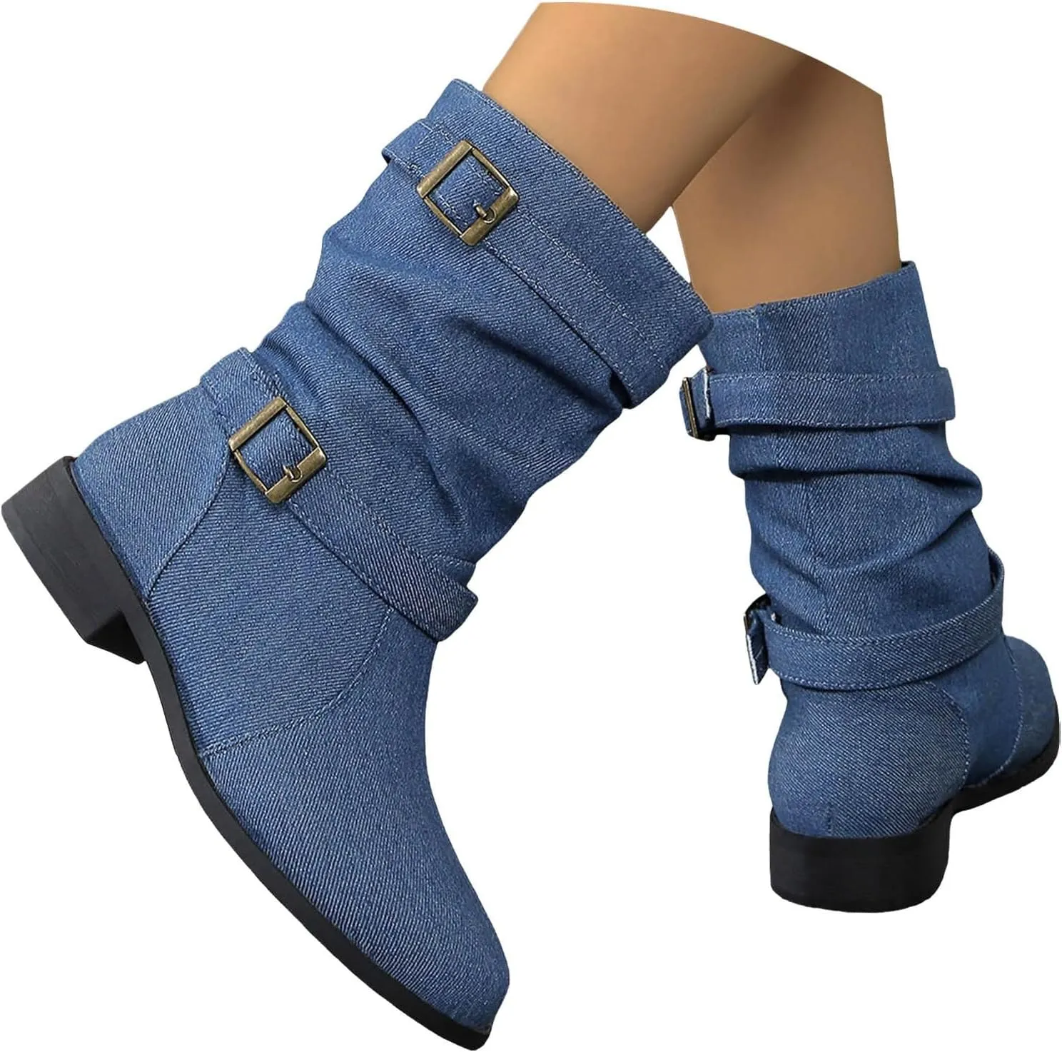 Cathalem Mid Calf Boots for Women, Women's Mid Calf Dress Boots Biker Motorcycle Riding Boots Women For Women Fall Booties