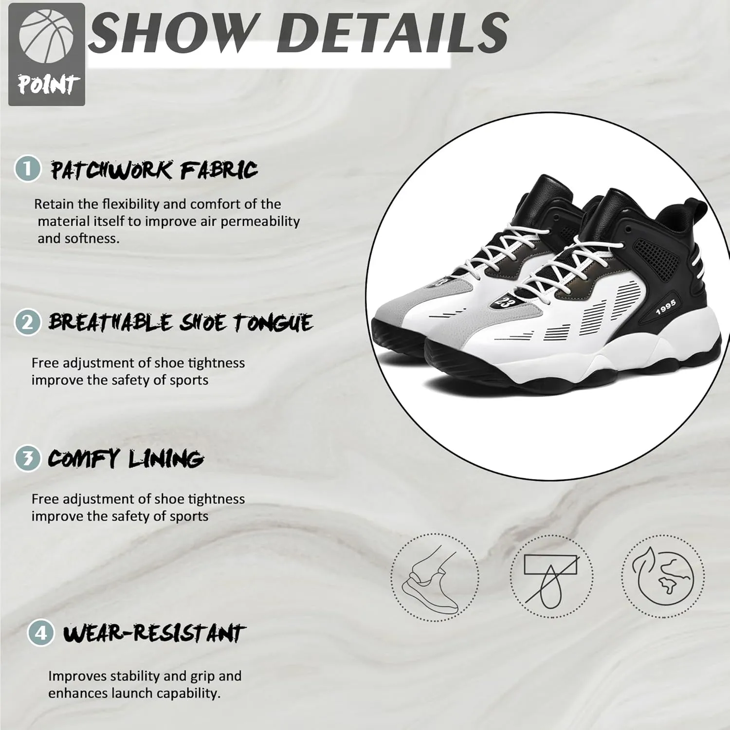 CJSPORX Men's Basketball Shoes Breathable Non-Slip Sneakers Fashionable Sports