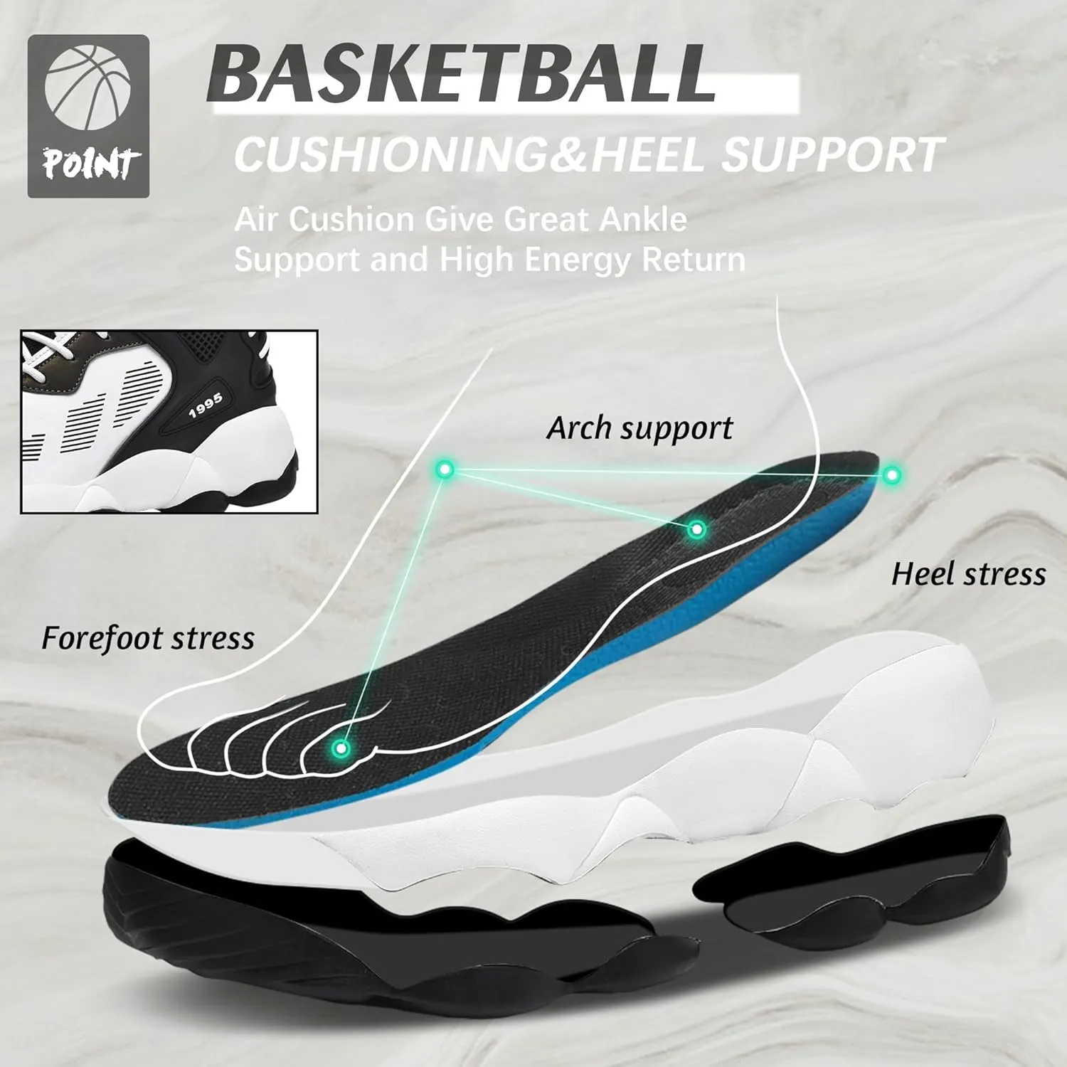 CJSPORX Men's Basketball Shoes Breathable Non-Slip Sneakers Fashionable Sports