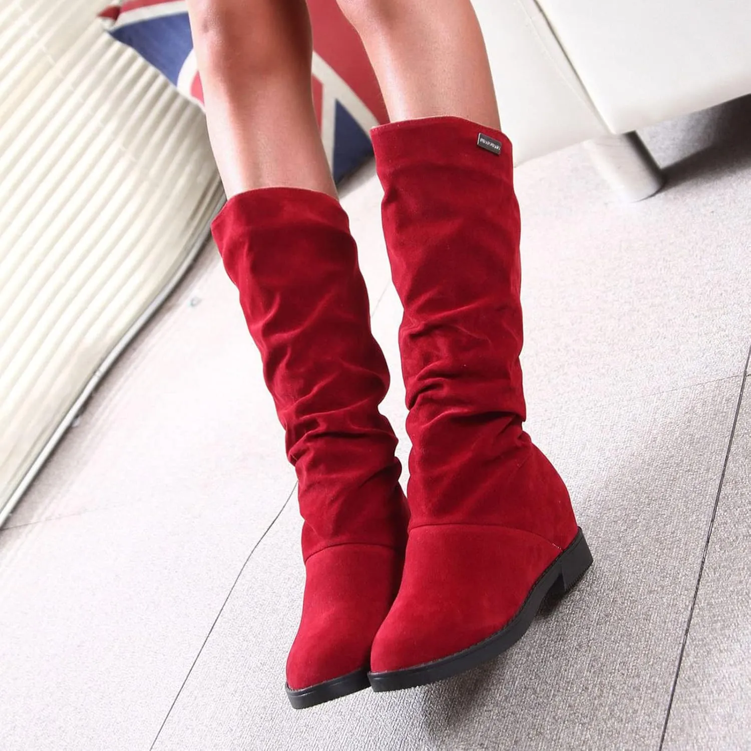 Combat Boots Womens Suede Flats Thigh High Boots Pull On Knee High Boots Mid Calf Fall Winter Warm Boots