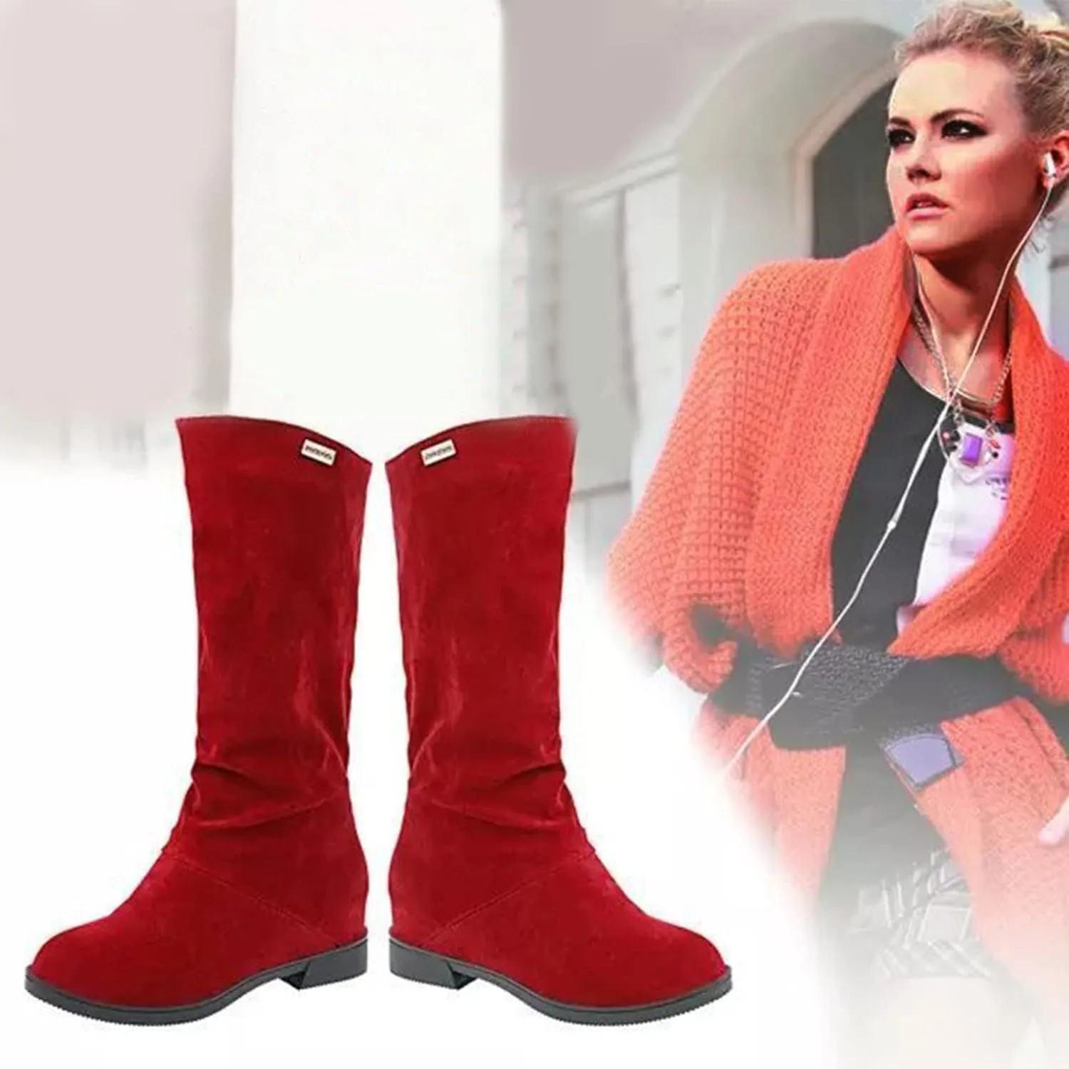 Combat Boots Womens Suede Flats Thigh High Boots Pull On Knee High Boots Mid Calf Fall Winter Warm Boots