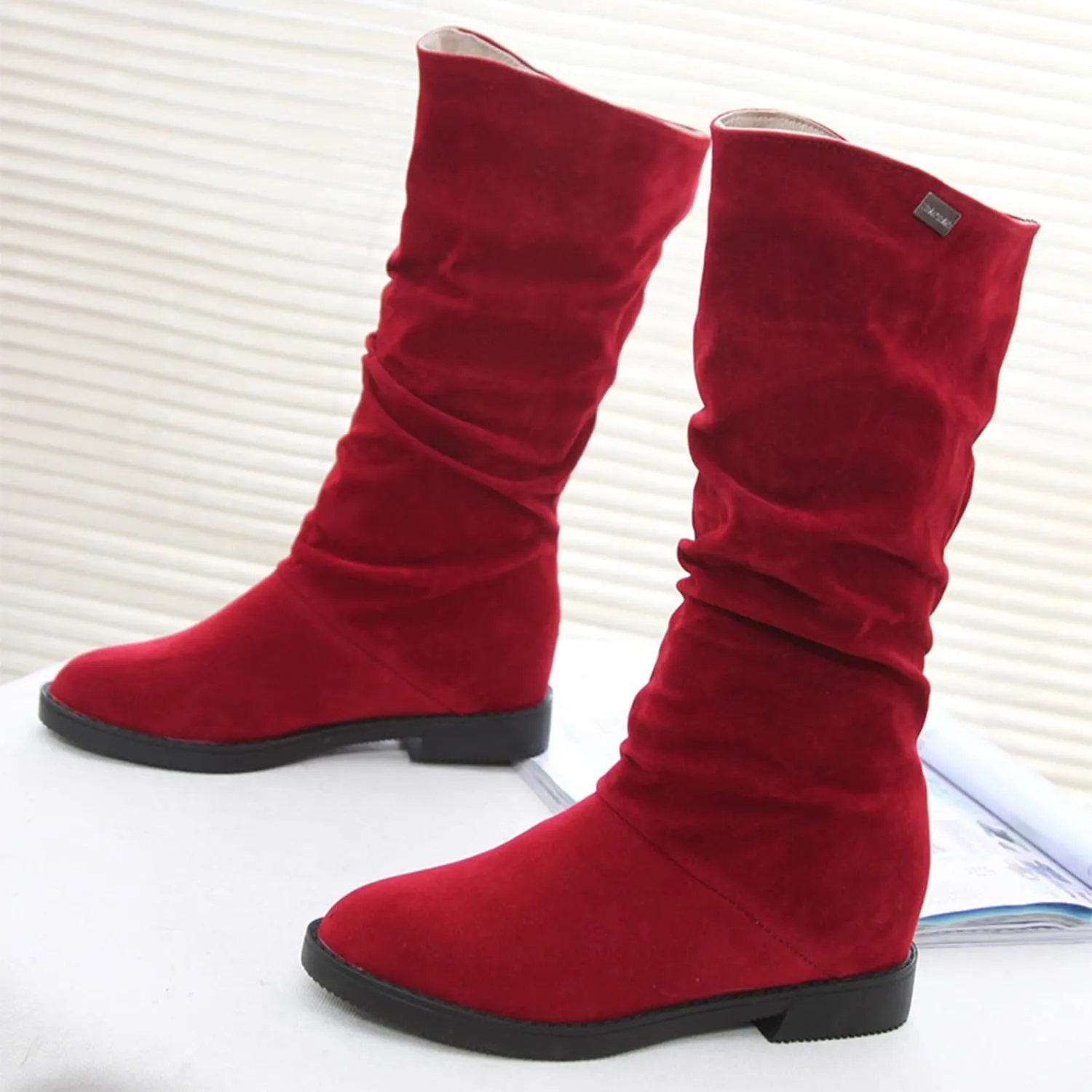 Combat Boots Womens Suede Flats Thigh High Boots Pull On Knee High Boots Mid Calf Fall Winter Warm Boots