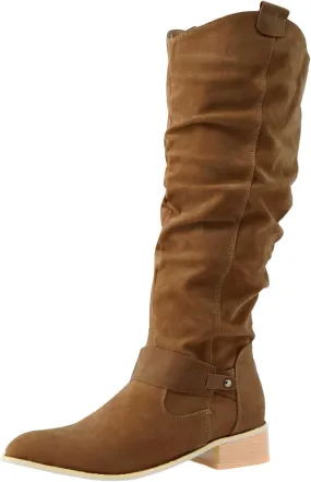Cowboy Boots For Women Retro Solid Color Thigh High Boots Pleated Suede Chunky Heeled Knee High Cowgirl Boots
