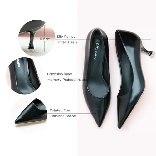 C.Paravano Pointy Heels Wedding Shoes Dressy Low Heel Work Casual Heels Flight Attendant Heels Pointed Toe Pumps for Office Wear and Casual Outfits(Size 9.5,Beige)