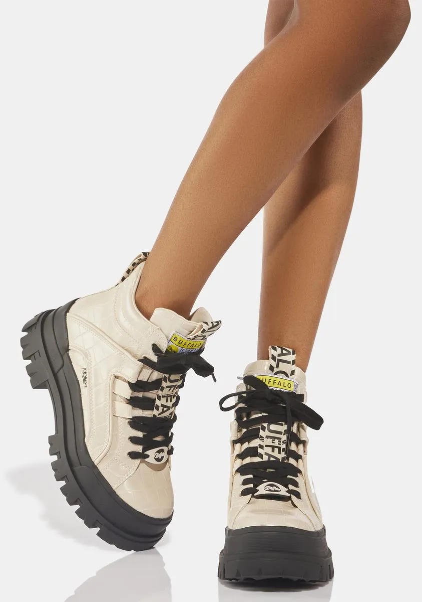 Cream Croc Aspha NC Mid Combat Boots