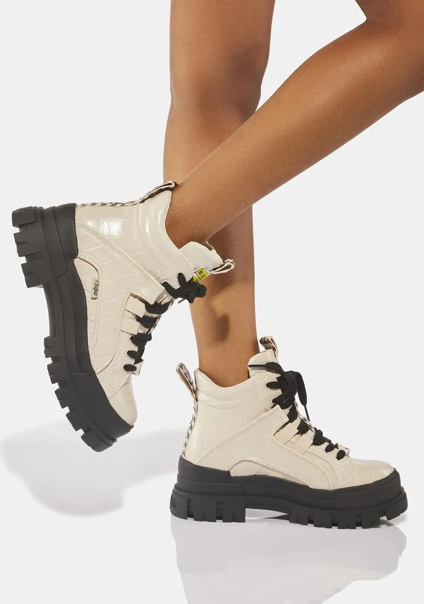 Cream Croc Aspha NC Mid Combat Boots