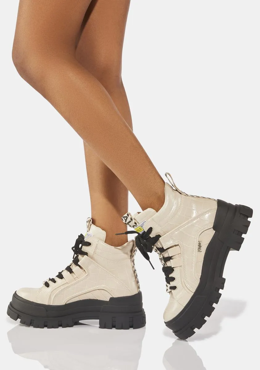 Cream Croc Aspha NC Mid Combat Boots
