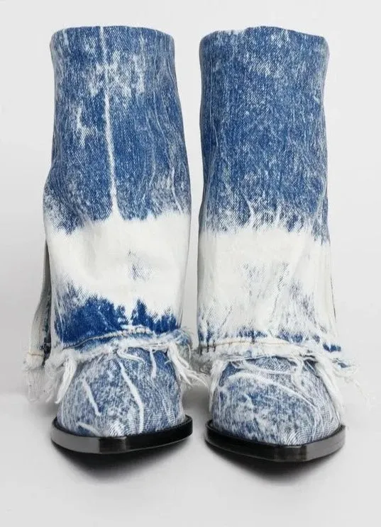 Denim Chunky Wedges Cowboy Boots