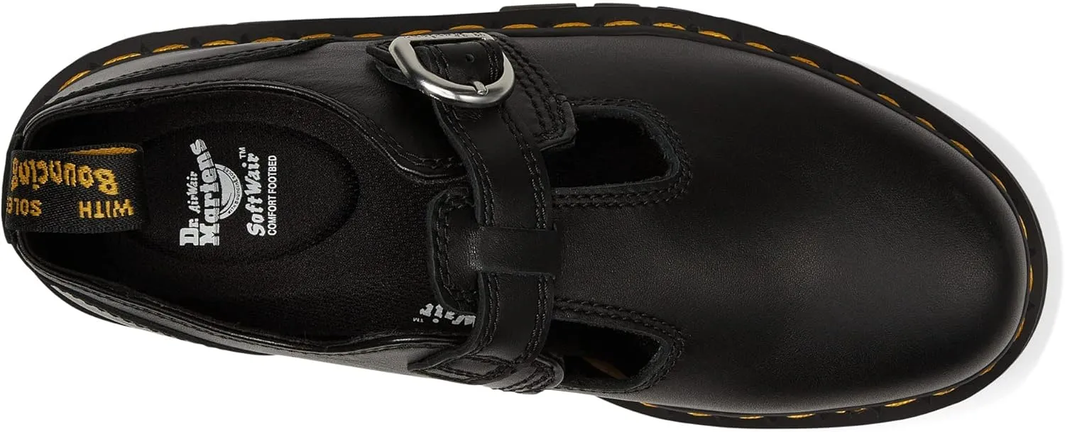 Dr. Martens Audrick T Bar Women’s Platform Loafers – Leather Upper – Buckle Strap Closure – Chunky Heel