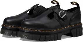 Dr. Martens Audrick T Bar Women’s Platform Loafers – Leather Upper – Buckle Strap Closure – Chunky Heel