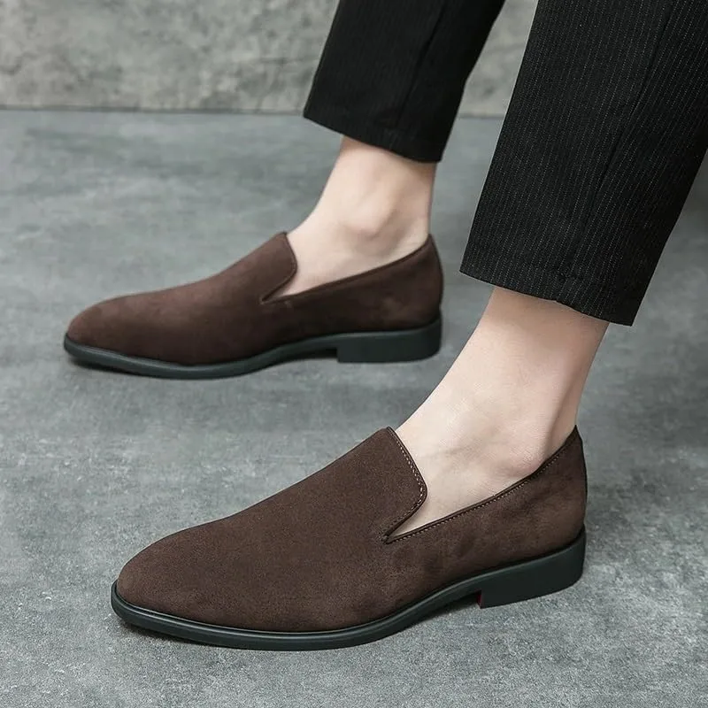 Dress Oxford for Men Slip On Casual Office Shoes Wear-Resistant Suede Oxford Shoes Stylish Height Increase Slip On Pointed Toe Loafers Shoes Casual Business Bean Shoes
