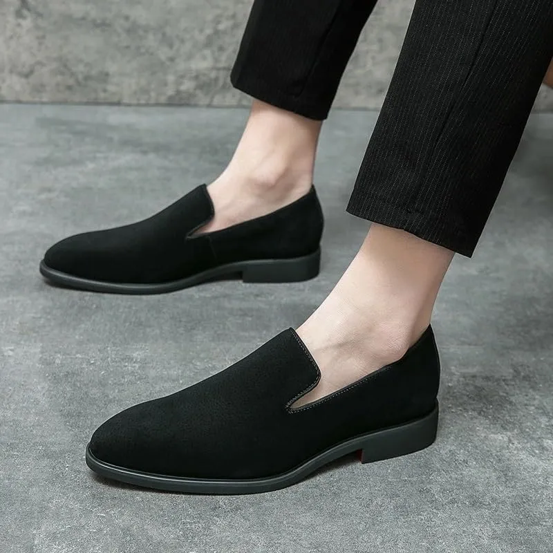 Dress Oxford for Men Slip On Casual Office Shoes Wear-Resistant Suede Oxford Shoes Stylish Height Increase Slip On Pointed Toe Loafers Shoes Casual Business Bean Shoes