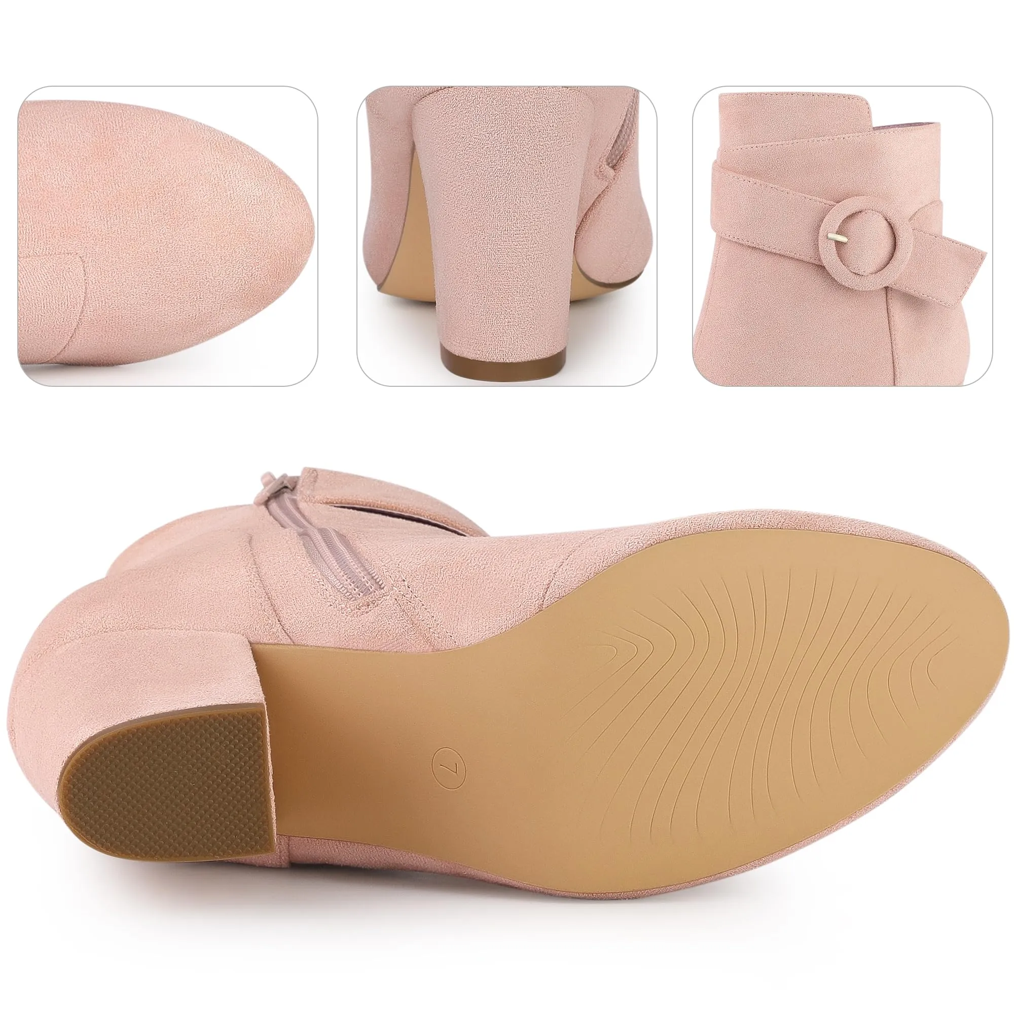 Dust Pink Chic Suede Round Toe Buckle Heel Ankle Boots