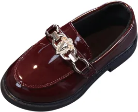 EnJoCho Tennis Shoes for Toddler Girls Slip On Leather Shoes Loafer Rhinestone Decoration Flats School Dress Shoes (Wine, 35)
