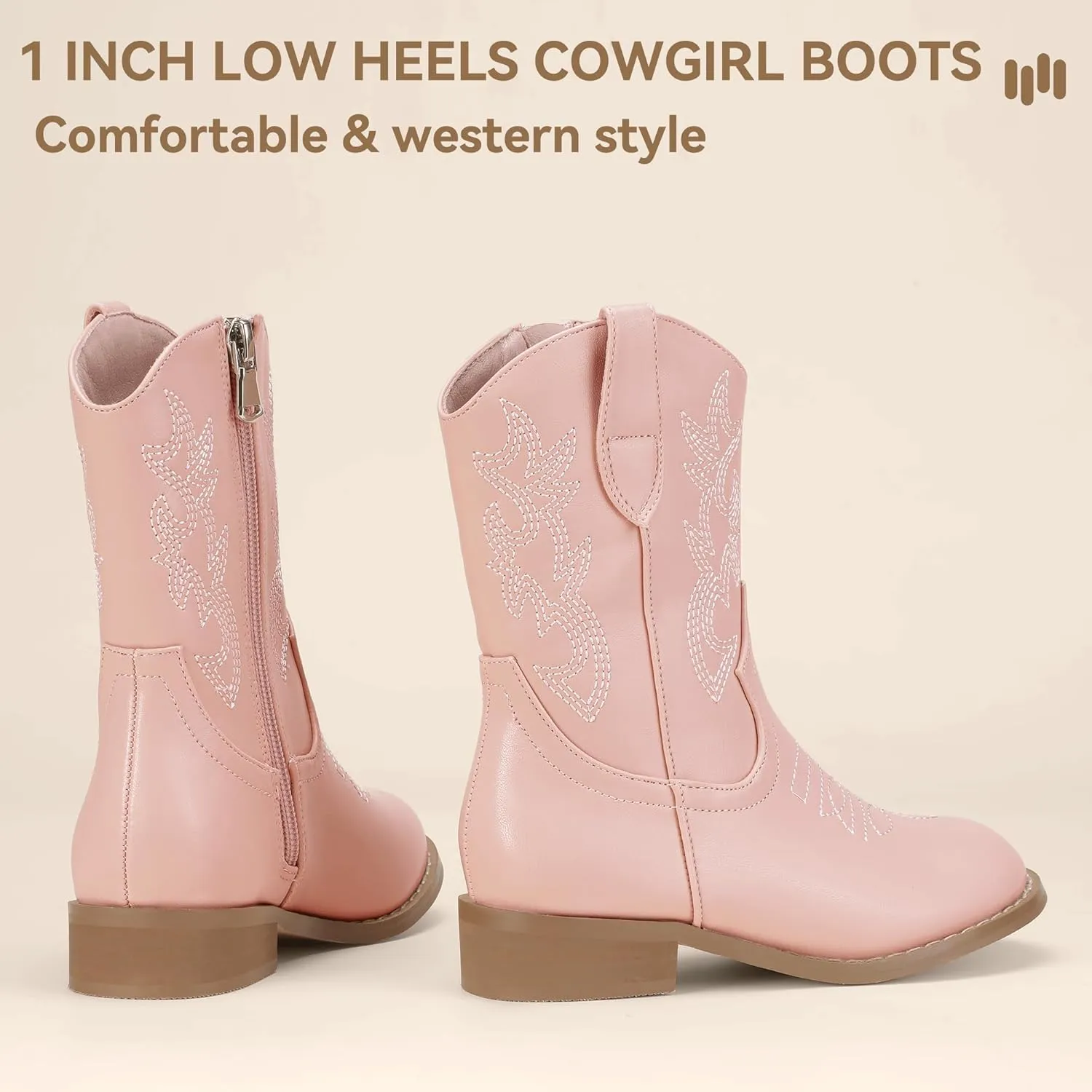 Hehainom Girls Cowboy Cowgirl Boots Boys Kids Toddler Western Mid Calf Zipper Riding Boots for Little Kid Big Kid