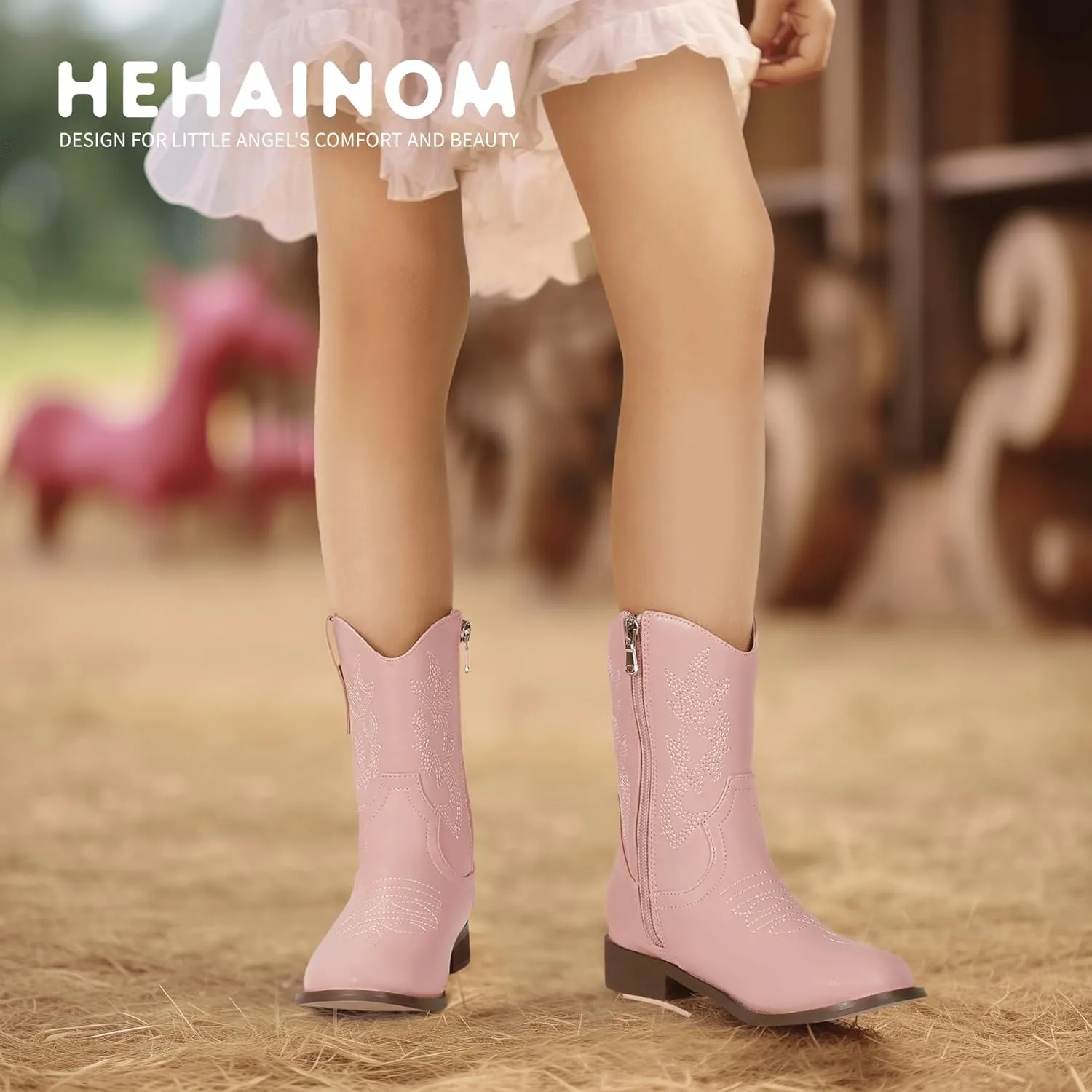 Hehainom Girls Cowboy Cowgirl Boots Boys Kids Toddler Western Mid Calf Zipper Riding Boots for Little Kid Big Kid