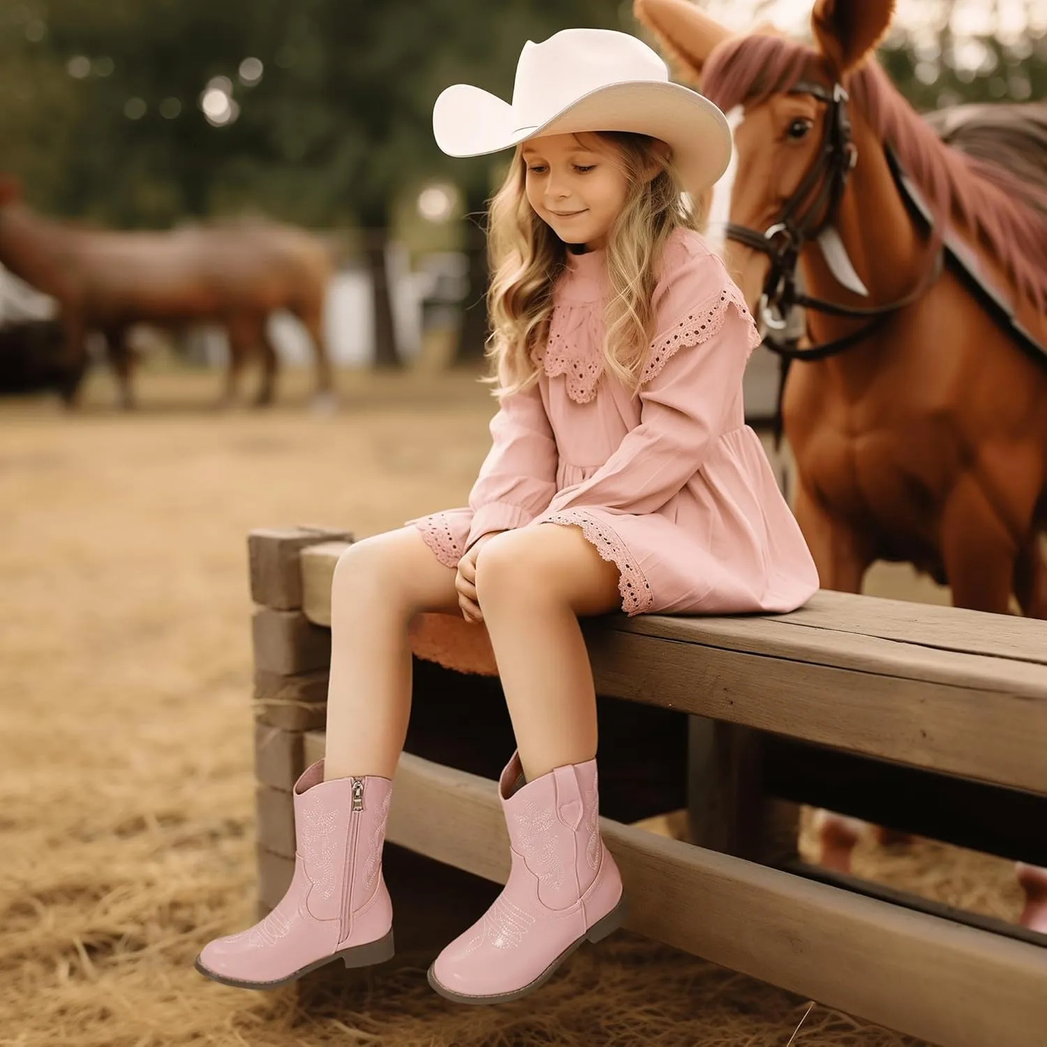 Hehainom Girls Cowboy Cowgirl Boots Boys Kids Toddler Western Mid Calf Zipper Riding Boots for Little Kid Big Kid